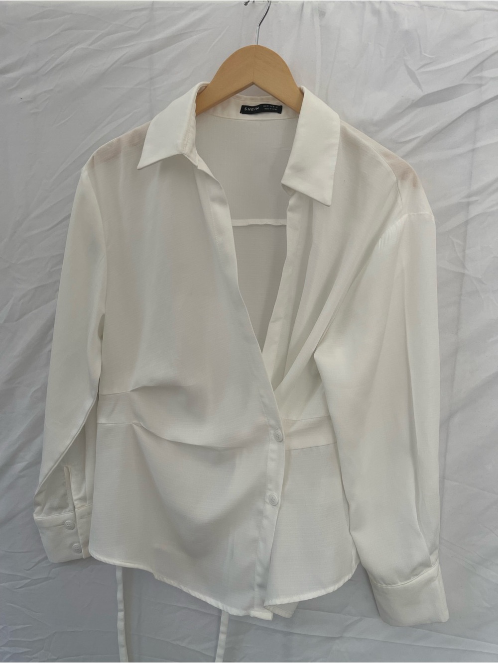 SHEIN Cream Wrap-Front Button Down Shirt